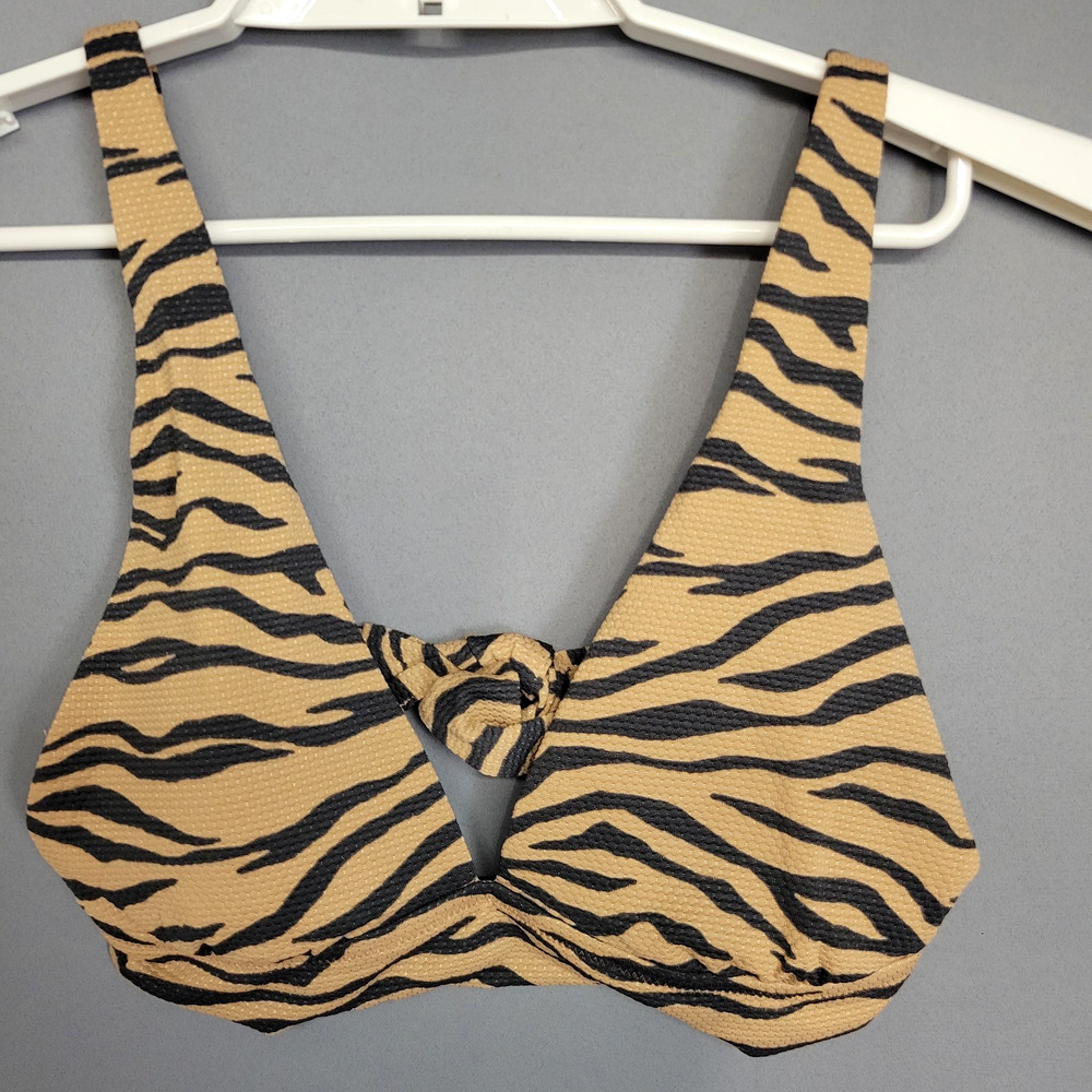 Aerie Triangle Pique Bikini Top Womens M Brown Black Tiger Zebra Print Pads New